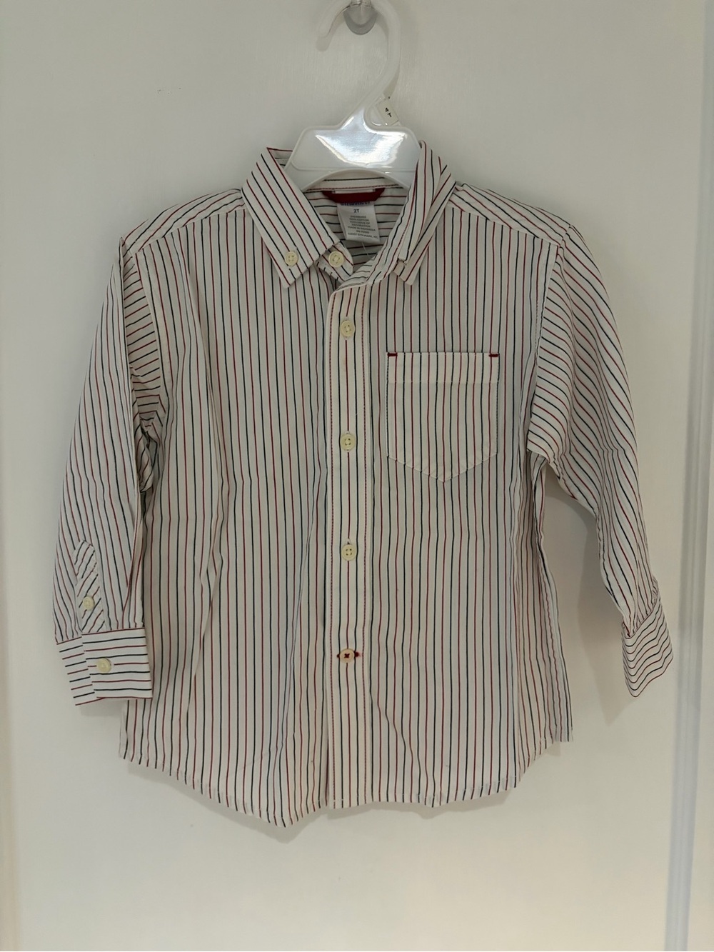NWT Boys 2T Red, White, and Blue Striped Gymboree Long Sleeve Dress Shirt